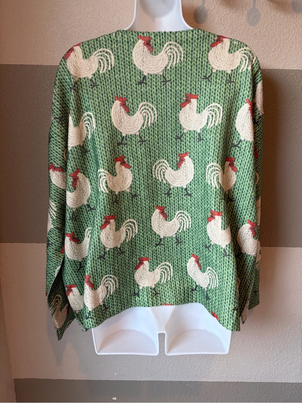 Women’s Large Rooster Chicken Printed Sweater Whimsical Unique Homesteading - Picture 5 of 9